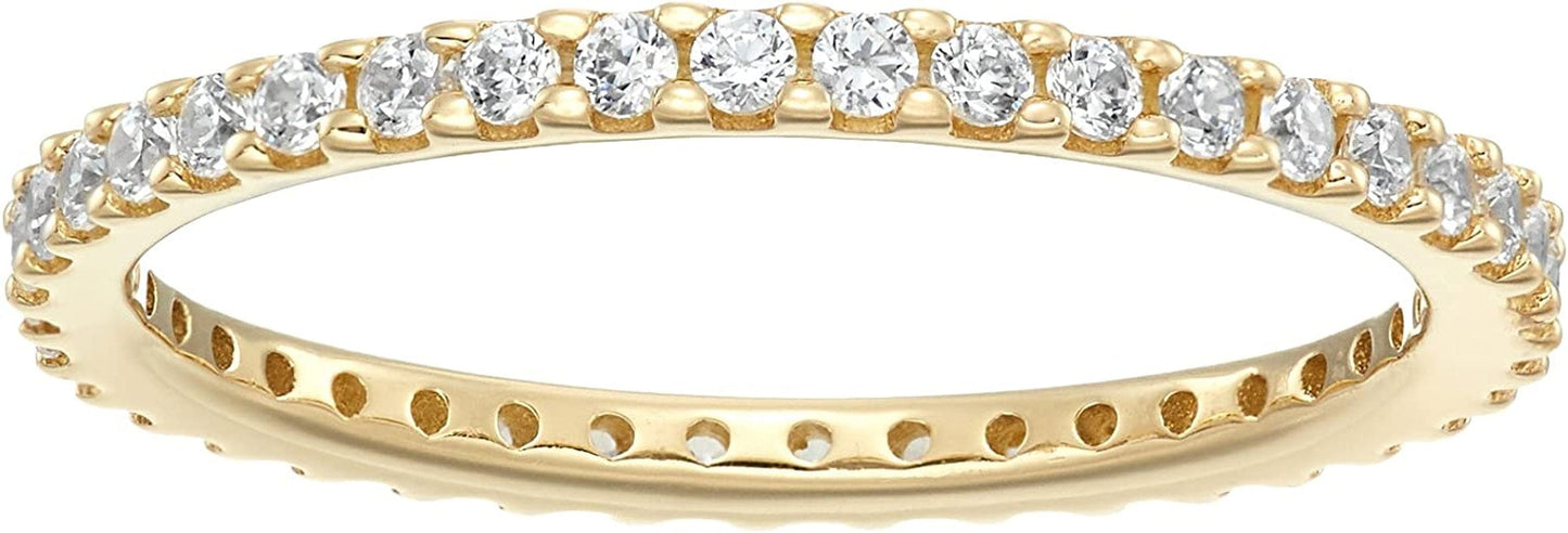 Collection Platinum or Gold Plated Sterling Silver All-Around Band Ring Set with round Infinite Elements Zirconia Yellow Gold Plated Silver / 1/2 cttw / Size 6