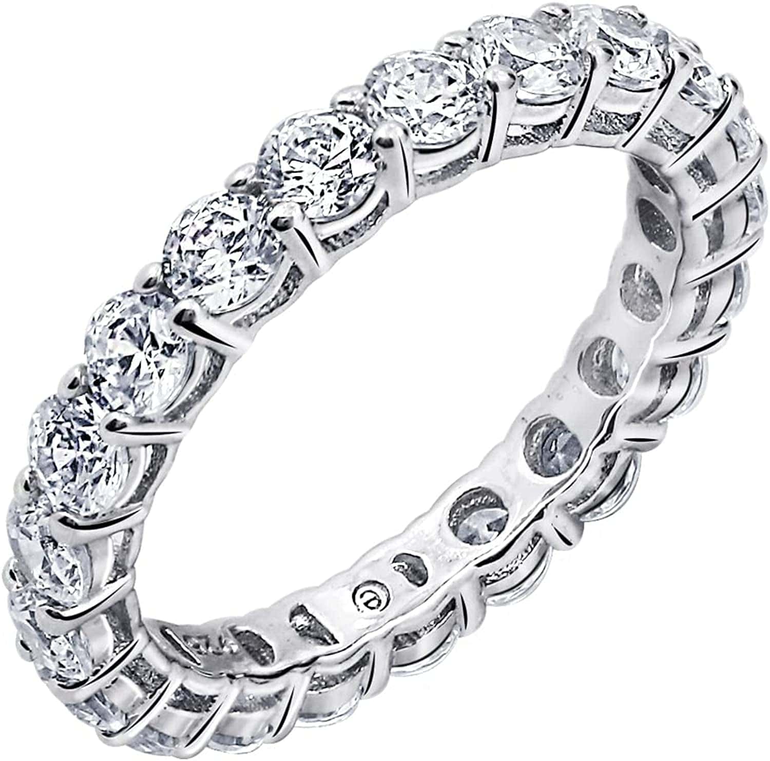 Collection Platinum or Gold Plated Sterling Silver All-Around Band Ring Set with round Infinite Elements Zirconia Platinum Plated Silver / 2 cttw / Size 7