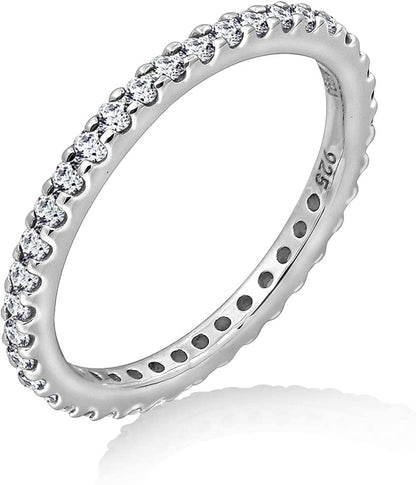 Collection Platinum or Gold Plated Sterling Silver All-Around Band Ring Set with round Infinite Elements Zirconia Platinum Plated Silver / 1/2 cttw / Size 8