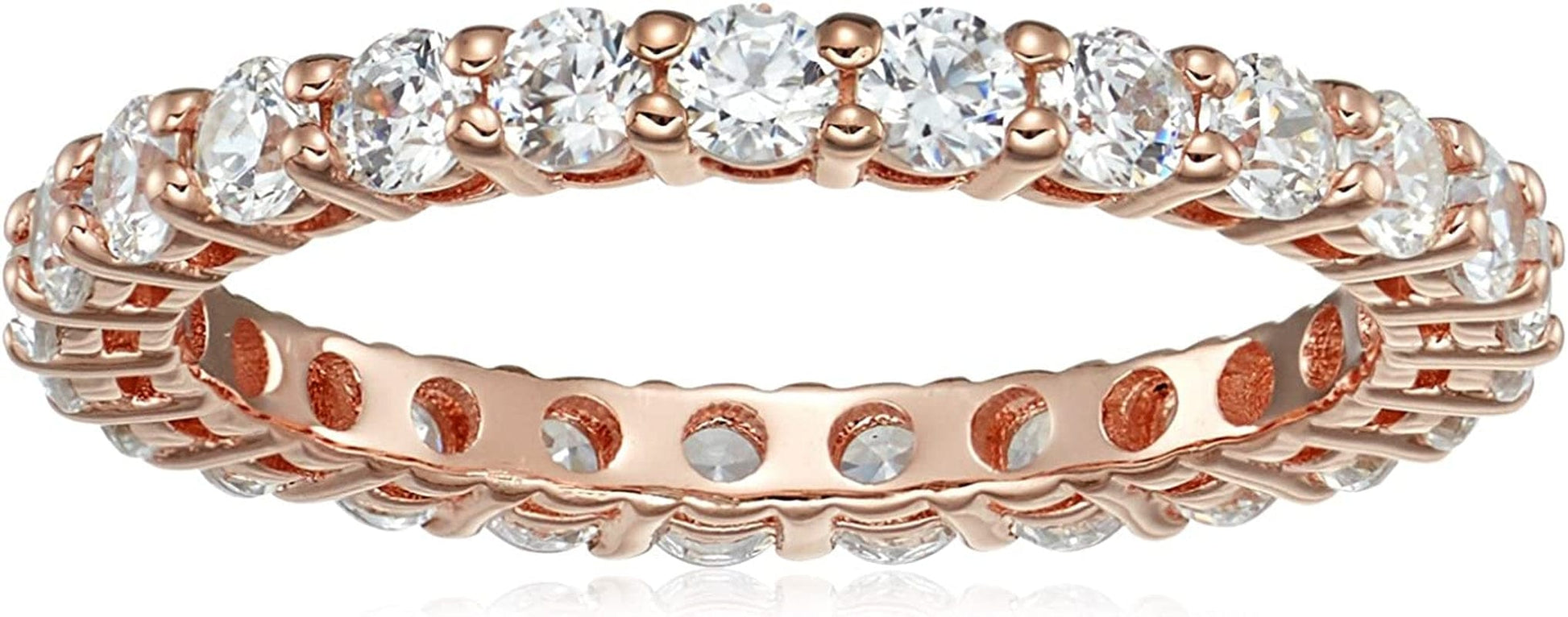 Collection Platinum or Gold Plated Sterling Silver All-Around Band Ring Set with round Infinite Elements Zirconia Rose Gold Plated Silver / 1 cttw / Size 7