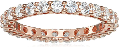 Collection Platinum or Gold Plated Sterling Silver All-Around Band Ring Set with round Infinite Elements Zirconia Rose Gold Plated Silver / 1 cttw / Size 7