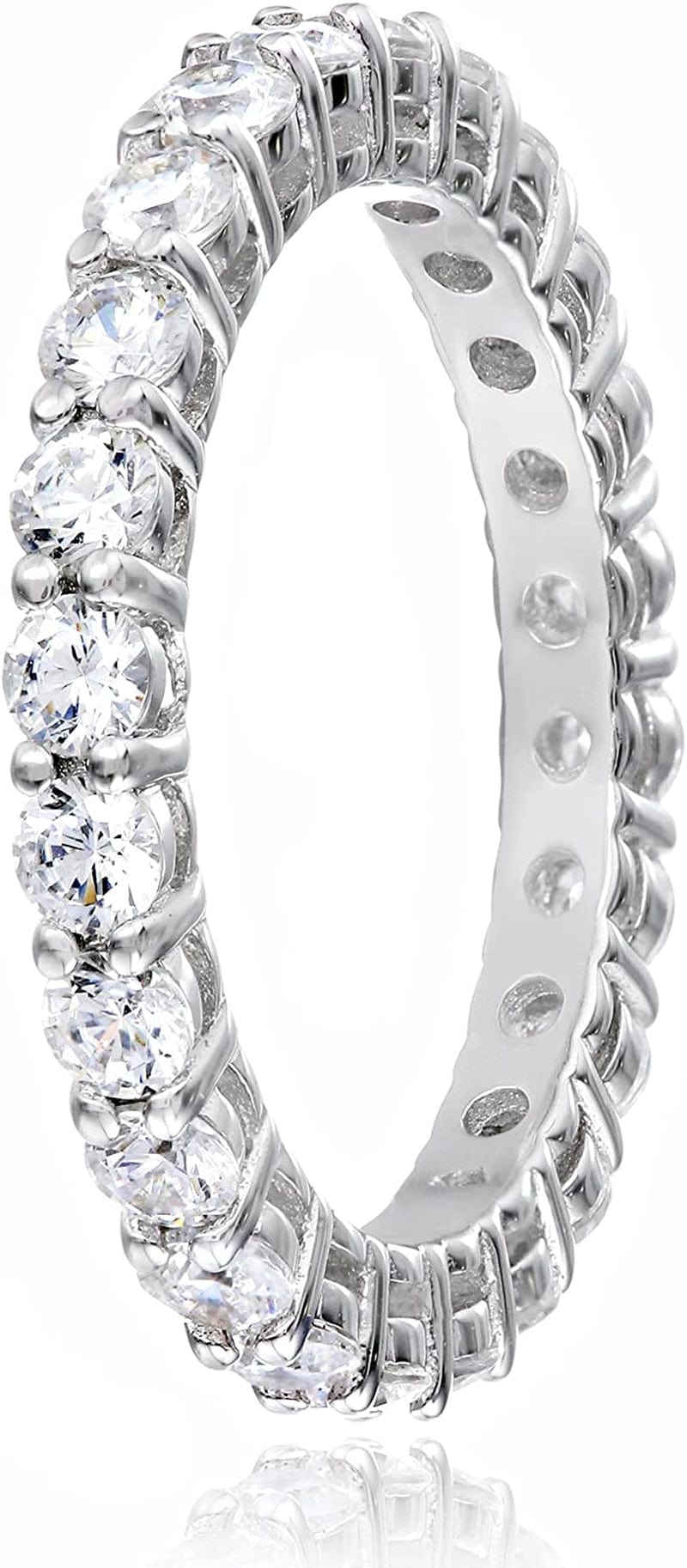 Collection Platinum or Gold Plated Sterling Silver All-Around Band Ring Set with round Infinite Elements Zirconia