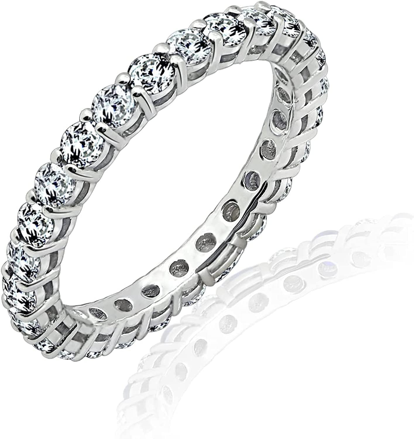 Collection Platinum or Gold Plated Sterling Silver All-Around Band Ring Set with round Infinite Elements Zirconia Platinum Plated Silver / 1 cttw / Size 7