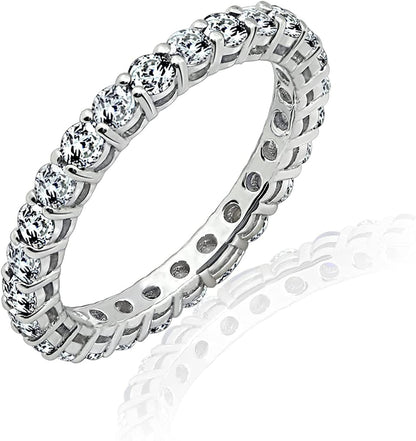 Collection Platinum or Gold Plated Sterling Silver All-Around Band Ring Set with round Infinite Elements Zirconia Platinum Plated Silver / 1 cttw / Size 7