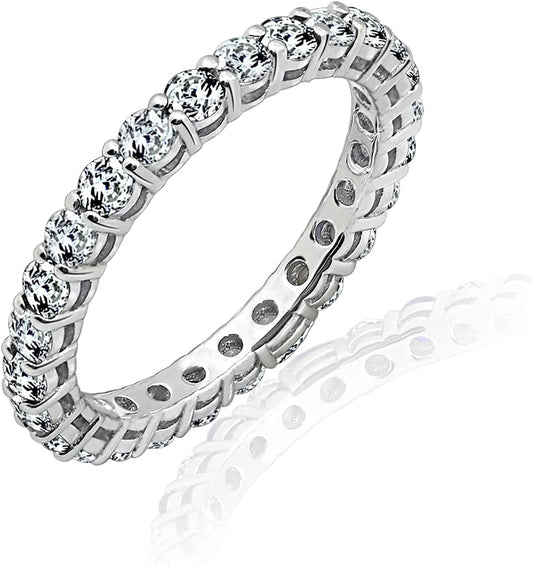 Collection Platinum or Gold Plated Sterling Silver All-Around Band Ring Set with round Infinite Elements Zirconia Platinum Plated Silver / 1 cttw / Size 7