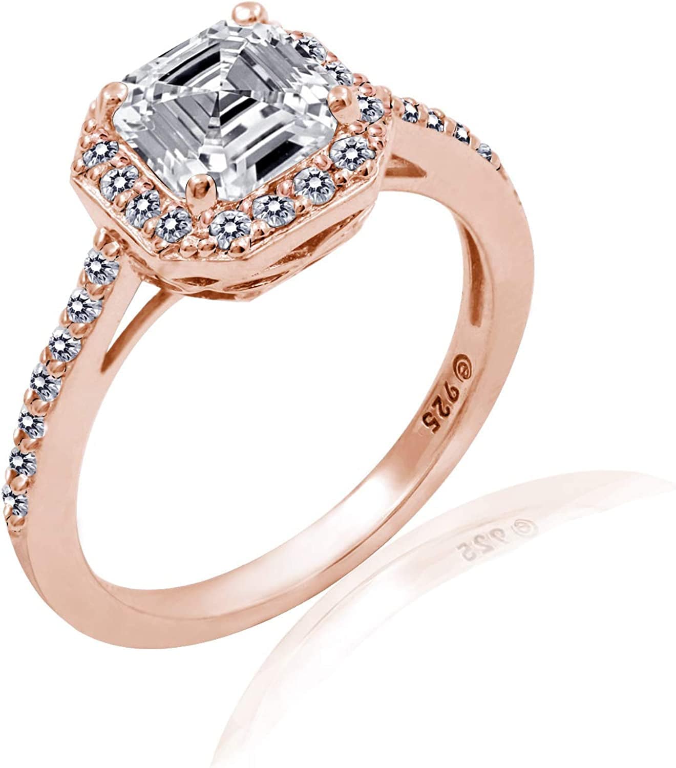 Collection Platinum or Gold Plated Sterling Silver Asscher-Cut Halo Ring Set with Infinite Elements Zirconia rose-gold-plated-silver / 8