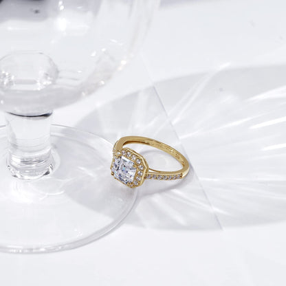 Collection Platinum or Gold Plated Sterling Silver Asscher-Cut Halo Ring Set with Infinite Elements Zirconia