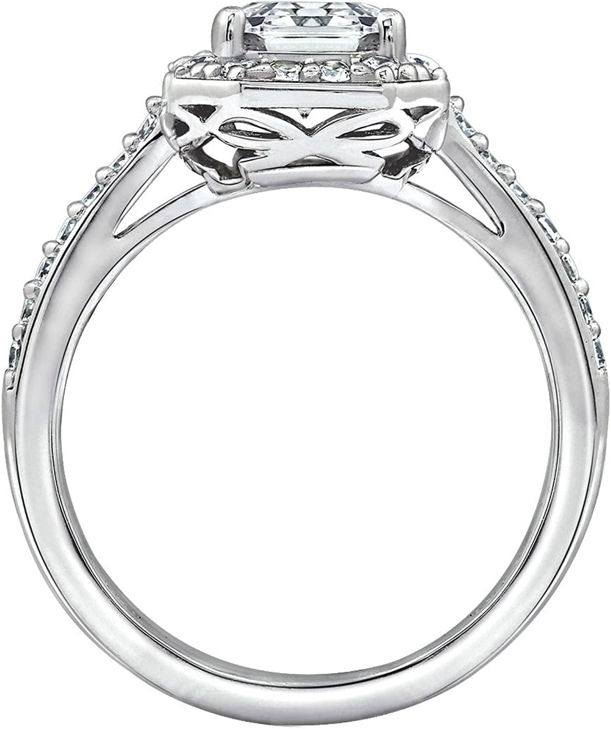 Collection Platinum or Gold Plated Sterling Silver Asscher-Cut Halo Ring Set with Infinite Elements Zirconia