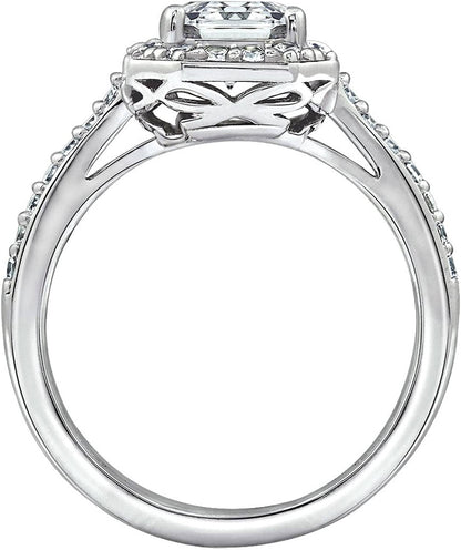 Collection Platinum or Gold Plated Sterling Silver Asscher-Cut Halo Ring Set with Infinite Elements Zirconia