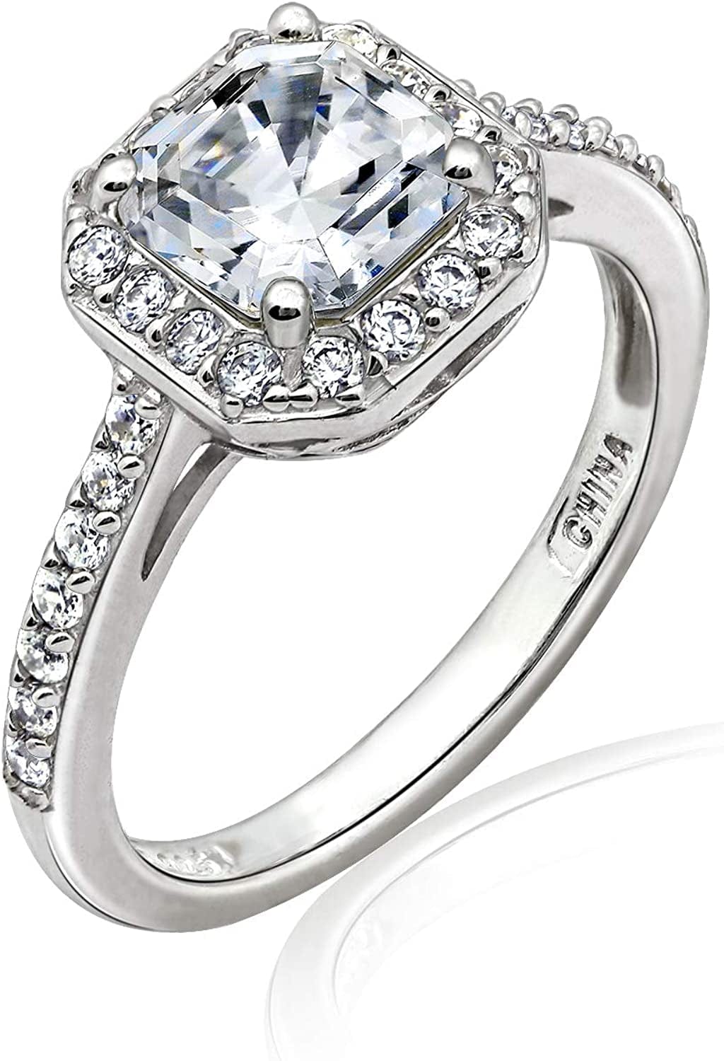 Collection Platinum or Gold Plated Sterling Silver Asscher-Cut Halo Ring Set with Infinite Elements Zirconia platinum-plated-silver / 5