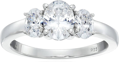 Collection Platinum or Gold Plated Sterling Silver Fancy Cut 3-Stone Ring Made with Infinite Elements Zirconia White Cubic Zirconia/Platinum / Oval-Shape (3 cttw) / Size 9