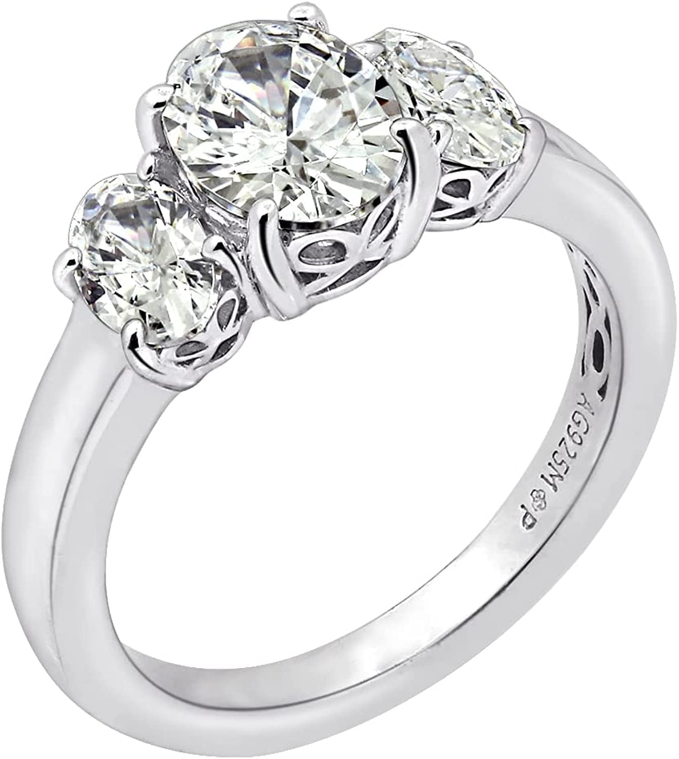 Collection Platinum or Gold Plated Sterling Silver Fancy Cut 3-Stone Ring Made with Infinite Elements Zirconia Platinum Plated Silver / Oval-Shape (3 cttw) / Size 5