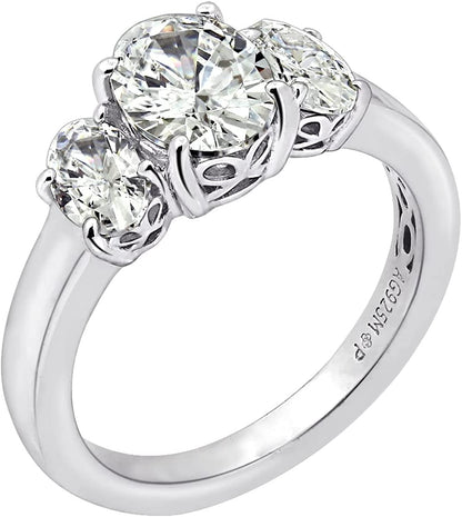 Collection Platinum or Gold Plated Sterling Silver Fancy Cut 3-Stone Ring Made with Infinite Elements Zirconia Platinum Plated Silver / Oval-Shape (3 cttw) / Size 5