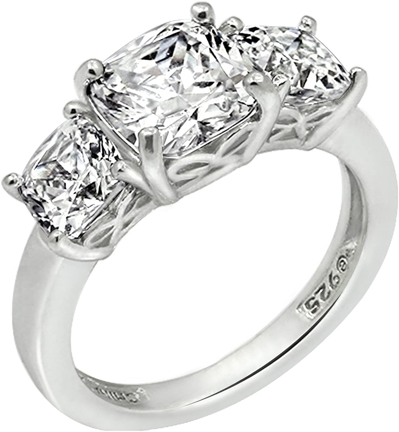 Collection Platinum or Gold Plated Sterling Silver Fancy Cut 3-Stone Ring Made with Infinite Elements Zirconia Platinum Plated Silver / Cushion-Cut (3 cttw) / Size 5