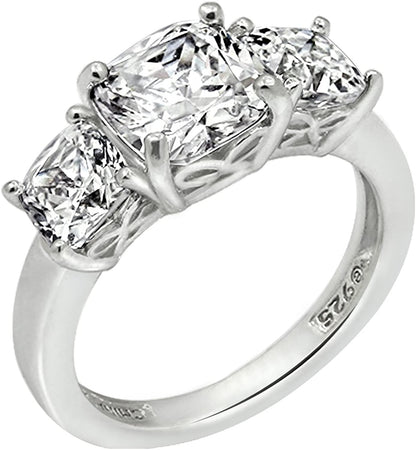 Collection Platinum or Gold Plated Sterling Silver Fancy Cut 3-Stone Ring Made with Infinite Elements Zirconia Platinum Plated Silver / Cushion-Cut (3 cttw) / Size 5