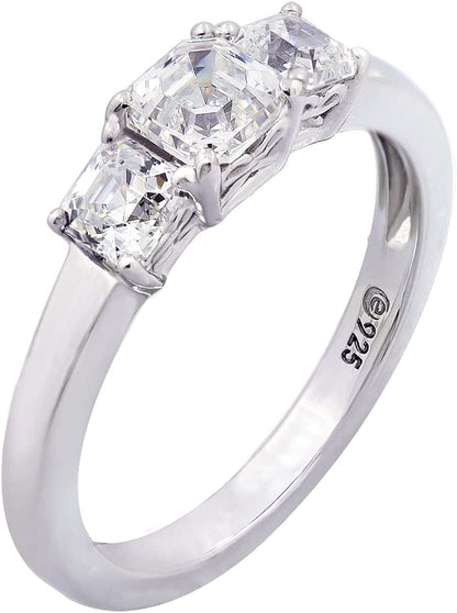 Collection Platinum or Gold Plated Sterling Silver Fancy Cut 3-Stone Ring Made with Infinite Elements Zirconia Platinum Plated Silver / Asscher-Cut (1 cttw) / Size 8