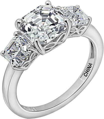 Collection Platinum or Gold Plated Sterling Silver Fancy Cut 3-Stone Ring Made with Infinite Elements Zirconia Platinum Plated Silver / Asscher-Cut (3 cttw) / Size 6