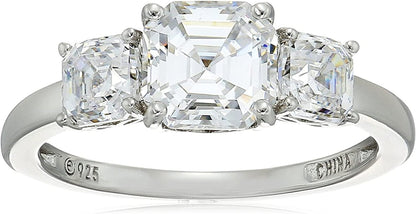 Collection Platinum or Gold Plated Sterling Silver Fancy Cut 3-Stone Ring Made with Infinite Elements Zirconia Platinum Plated Silver / Asscher-Cut (3 cttw) / Size 9