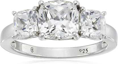 Collection Platinum or Gold Plated Sterling Silver Fancy Cut 3-Stone Ring Made with Infinite Elements Zirconia Platinum Plated Silver / Cushion-Cut (3 cttw) / Size 6