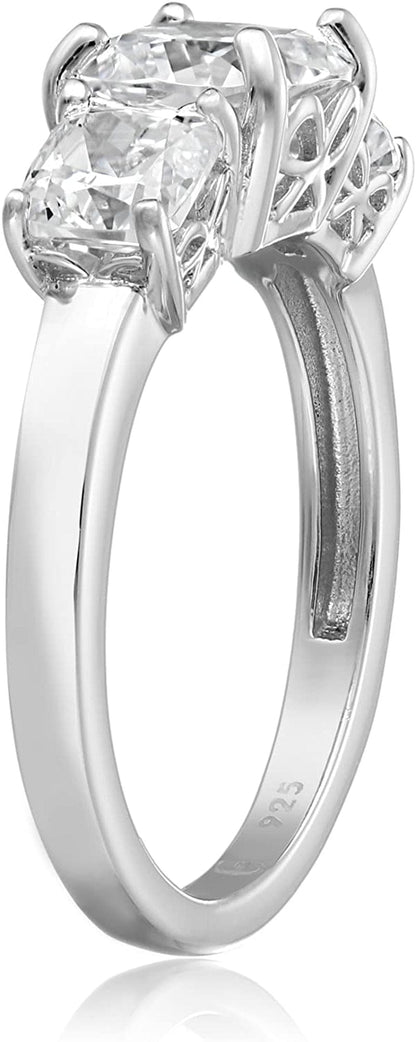 Collection Platinum or Gold Plated Sterling Silver Fancy Cut 3-Stone Ring Made with Infinite Elements Zirconia