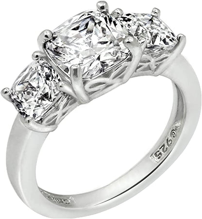 Collection Platinum or Gold Plated Sterling Silver Fancy Cut 3-Stone Ring Made with Infinite Elements Zirconia White Cubic Zirconia/Platinum / Cushion-Cut (3 cttw) / Size 7