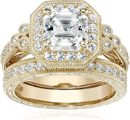 Collection Platinum or Gold Plated Sterling Silver Infinite Elements Zirconia Antique Ring Set Yellow-gold-plated / 9