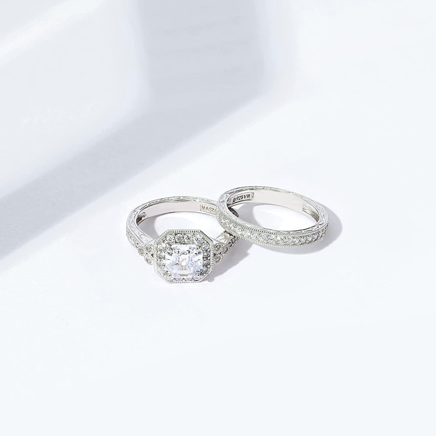 Collection Platinum or Gold Plated Sterling Silver Infinite Elements Zirconia Antique Ring Set