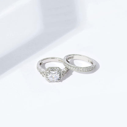 Collection Platinum or Gold Plated Sterling Silver Infinite Elements Zirconia Antique Ring Set