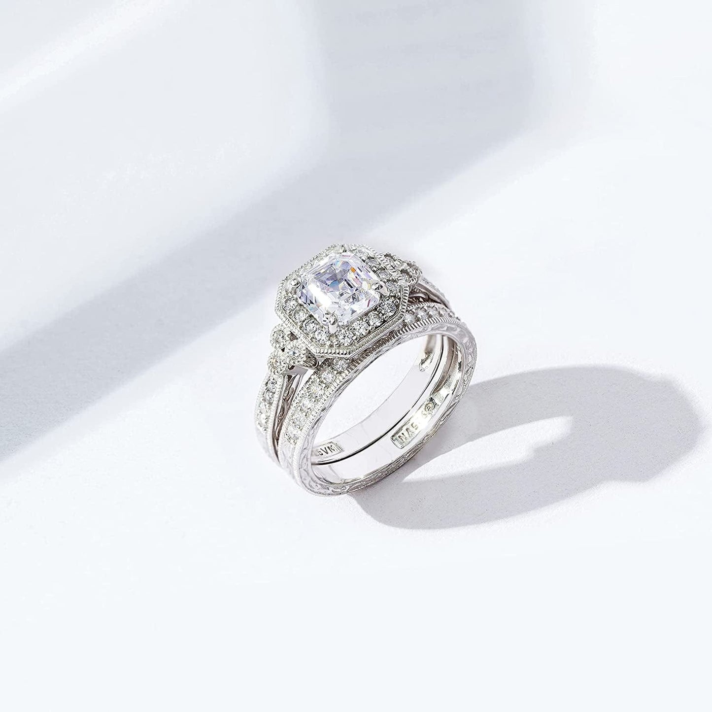Collection Platinum or Gold Plated Sterling Silver Infinite Elements Zirconia Antique Ring Set