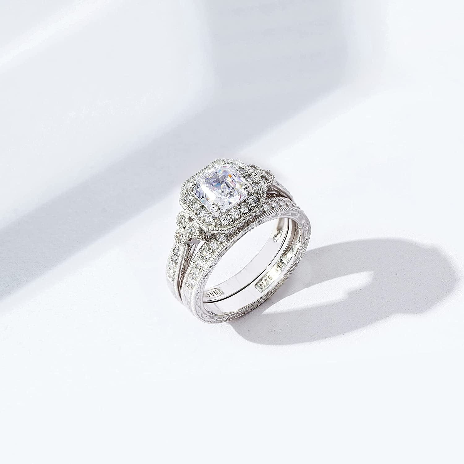 Collection Platinum or Gold Plated Sterling Silver Infinite Elements Zirconia Antique Ring Set