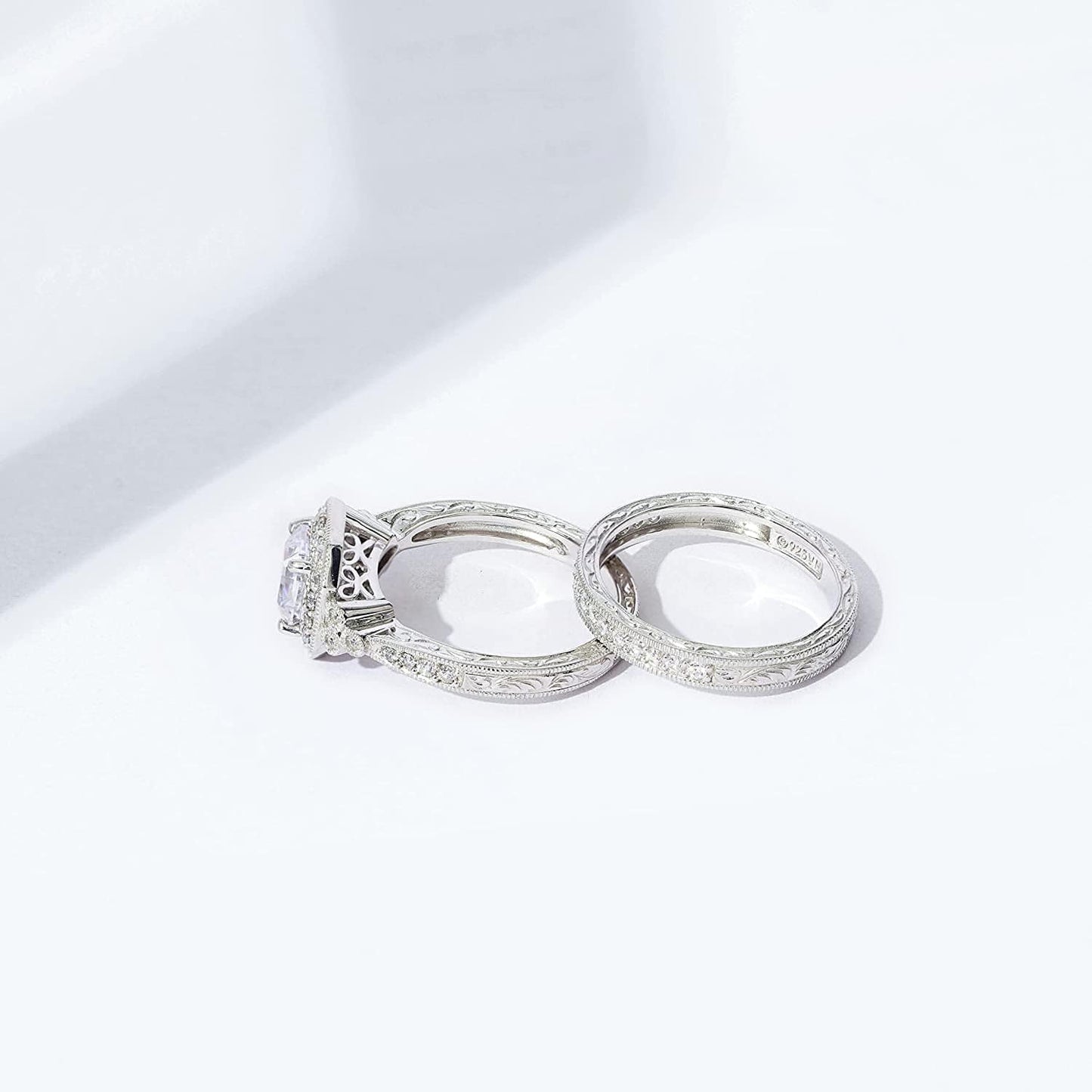 Collection Platinum or Gold Plated Sterling Silver Infinite Elements Zirconia Antique Ring Set