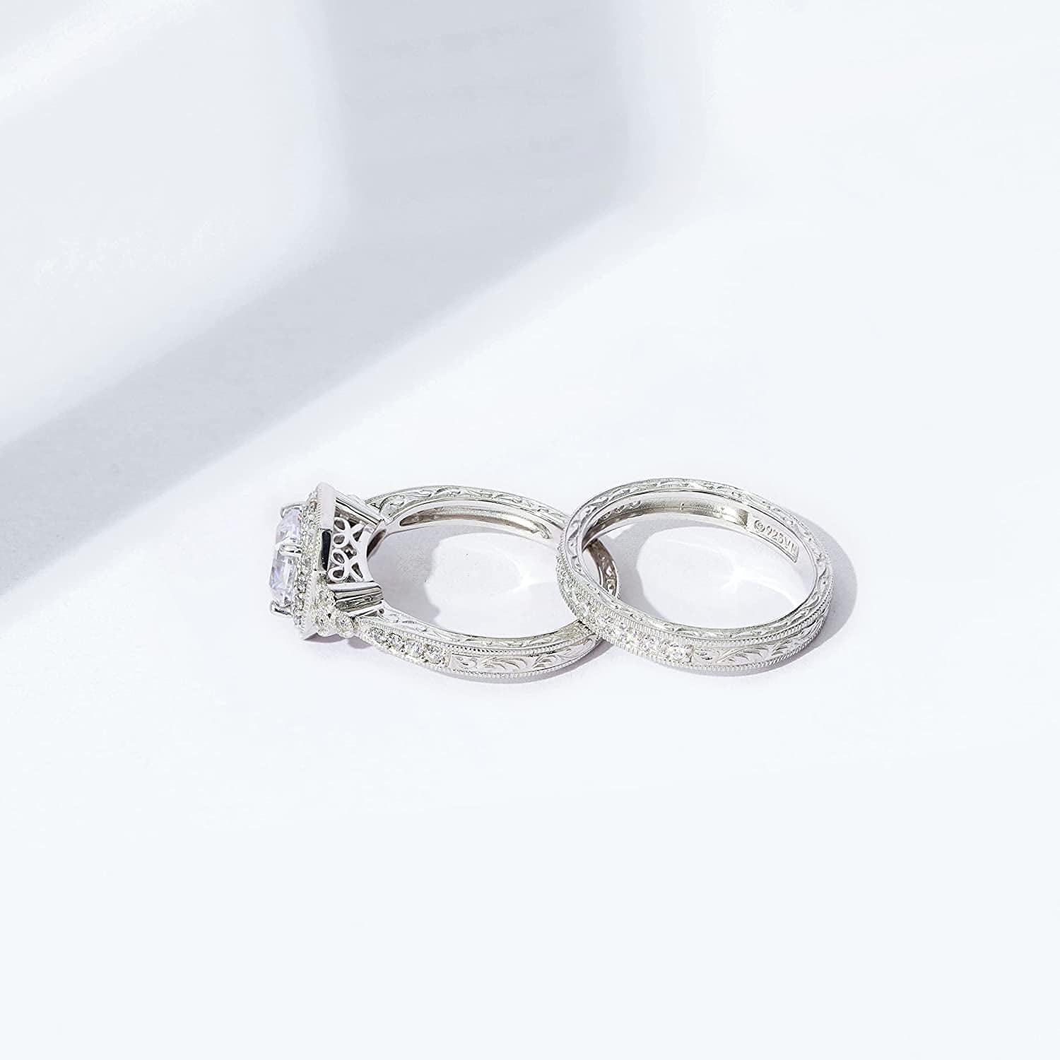 Collection Platinum or Gold Plated Sterling Silver Infinite Elements Zirconia Antique Ring Set