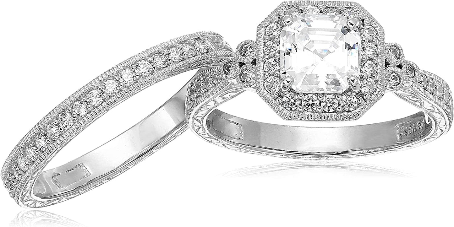 Collection Platinum or Gold Plated Sterling Silver Infinite Elements Zirconia Antique Ring Set