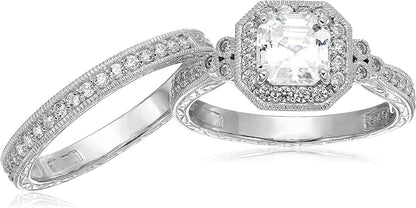 Collection Platinum or Gold Plated Sterling Silver Infinite Elements Zirconia Antique Ring Set