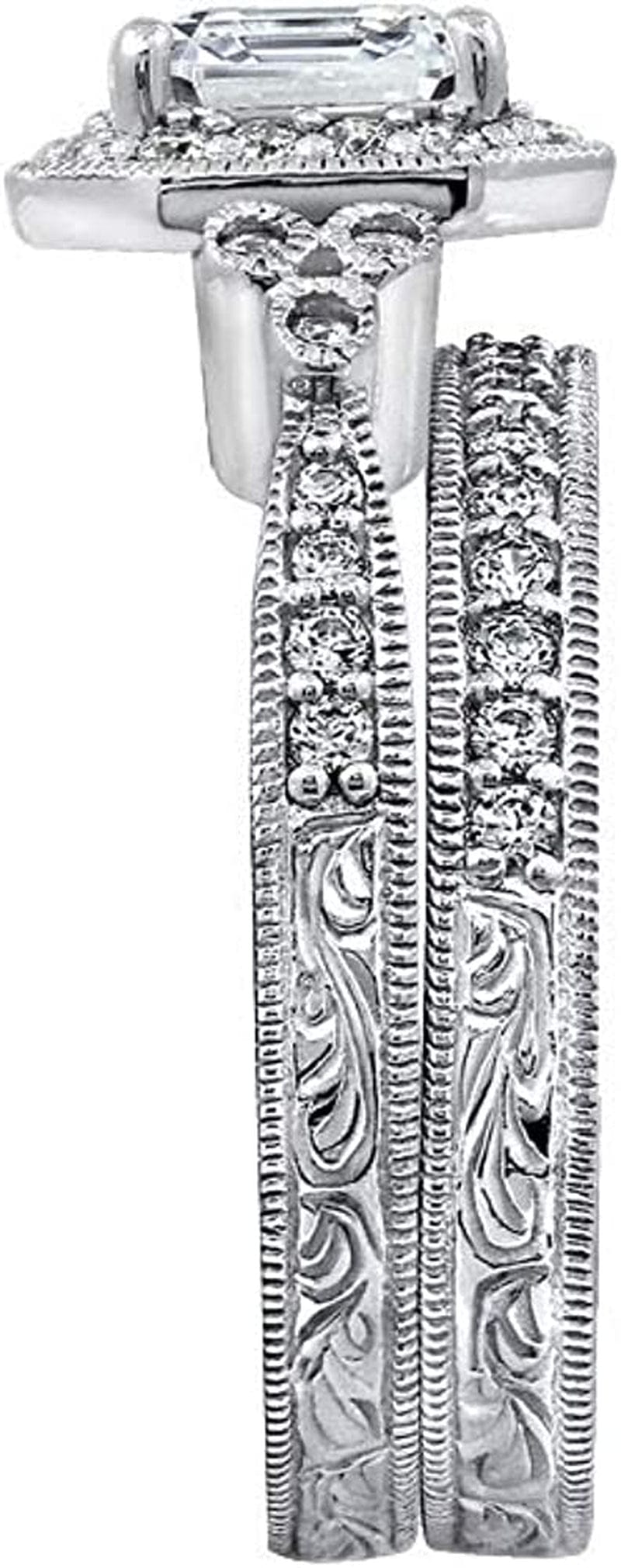 Collection Platinum or Gold Plated Sterling Silver Infinite Elements Zirconia Antique Ring Set