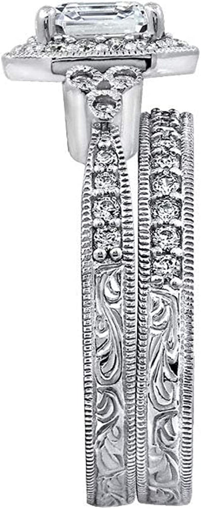 Collection Platinum or Gold Plated Sterling Silver Infinite Elements Zirconia Antique Ring Set