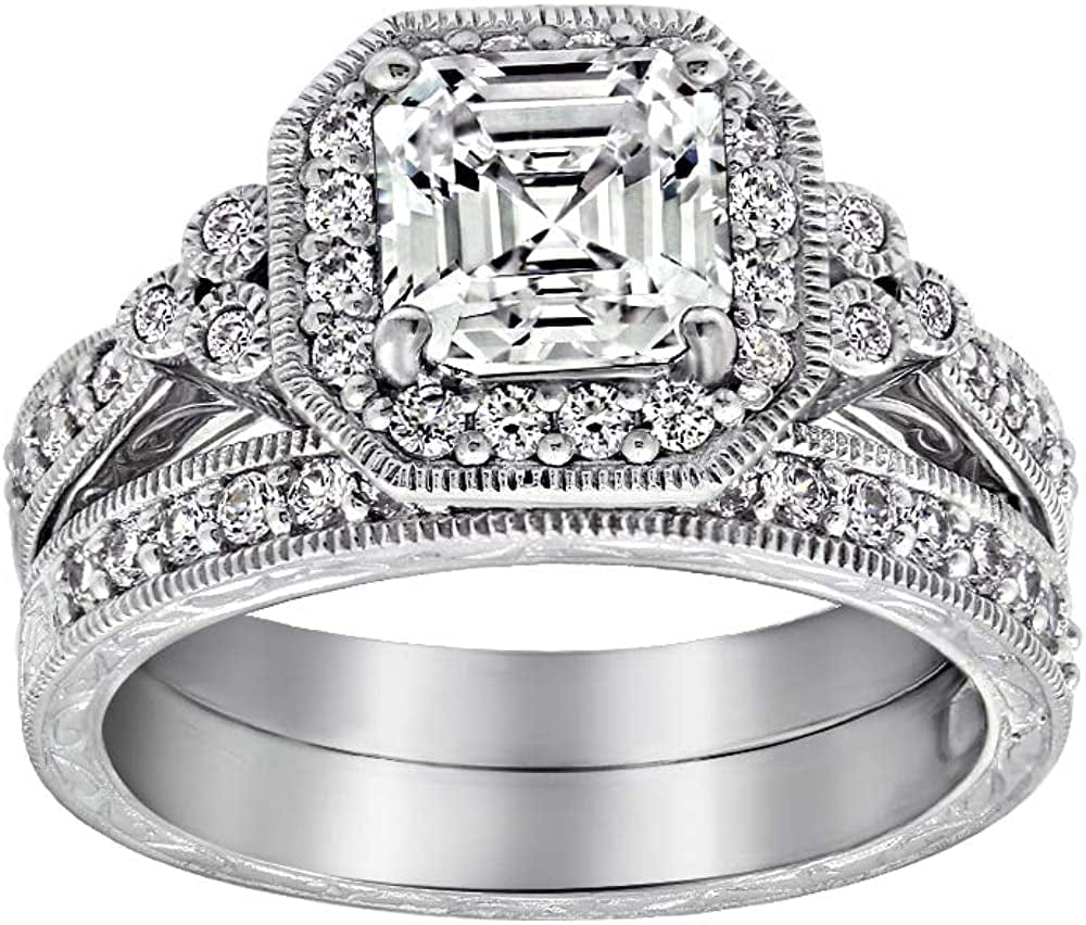 Collection Platinum or Gold Plated Sterling Silver Infinite Elements Zirconia Antique Ring Set Platinum-Plated / 7