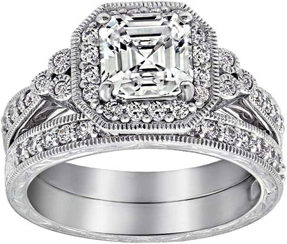 Collection Platinum or Gold Plated Sterling Silver Infinite Elements Zirconia Antique Ring Set Platinum-Plated / 7