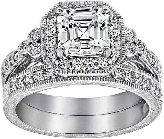 Collection Platinum or Gold Plated Sterling Silver Infinite Elements Zirconia Antique Ring Set Platinum-Plated / 7