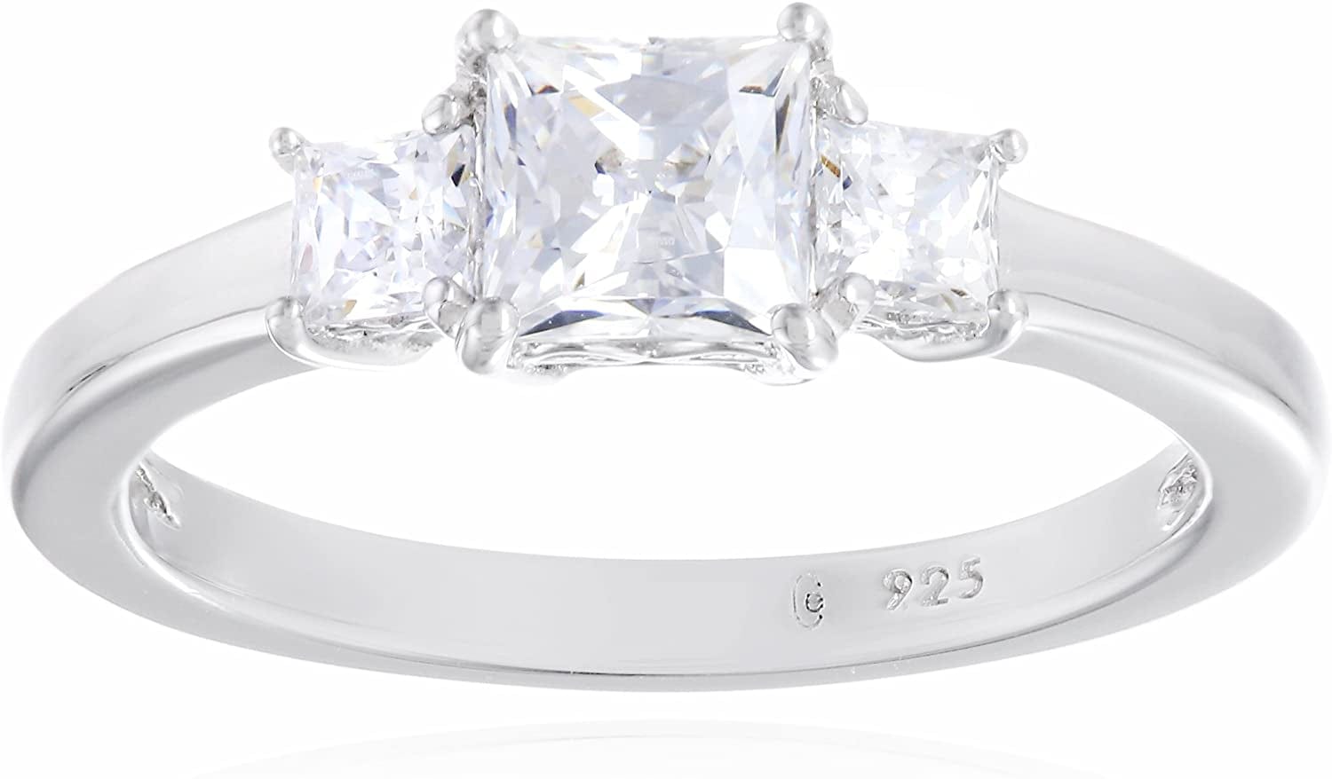 Collection Platinum or Gold Plated Sterling Silver Princess-Cut 3-Stone Ring Made with Infinite Elements Zirconia Platinum Plated Silver / 1 cttw / Size 6