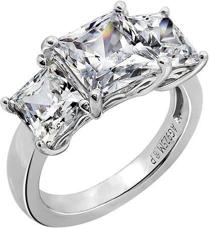 Collection Platinum or Gold Plated Sterling Silver Princess-Cut 3-Stone Ring Made with Infinite Elements Zirconia Platinum Plated Silver / 4 cttw / Size 9