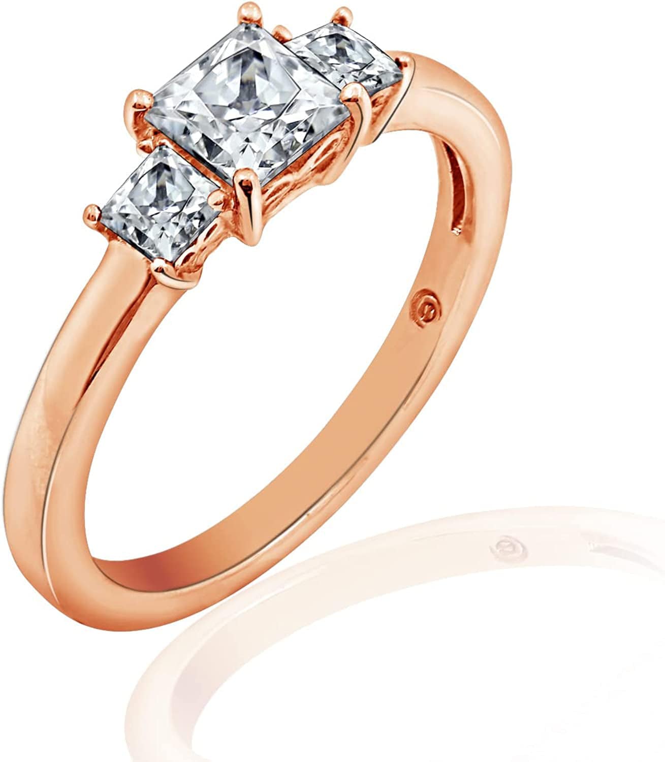 Collection Platinum or Gold Plated Sterling Silver Princess-Cut 3-Stone Ring Made with Infinite Elements Zirconia Rose Gold Plated Silver / 1 cttw / Size 7