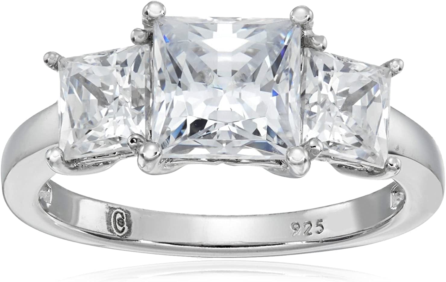 Collection Platinum or Gold Plated Sterling Silver Princess-Cut 3-Stone Ring Made with Infinite Elements Zirconia Platinum Plated Silver / 3 cttw / Size 7
