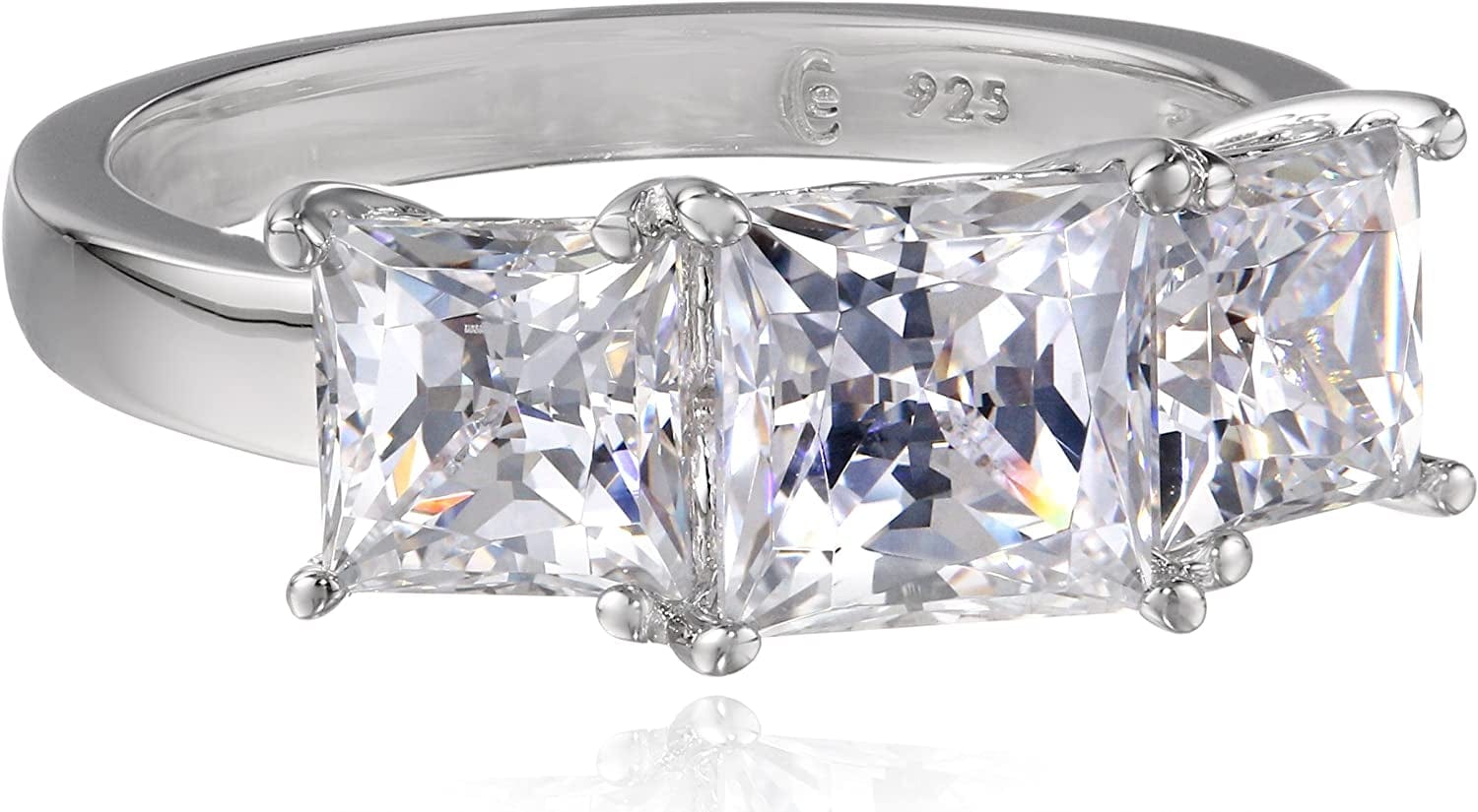Collection Platinum or Gold Plated Sterling Silver Princess-Cut 3-Stone Ring Made with Infinite Elements Zirconia Platinum Plated Silver / 4 cttw / Size 8