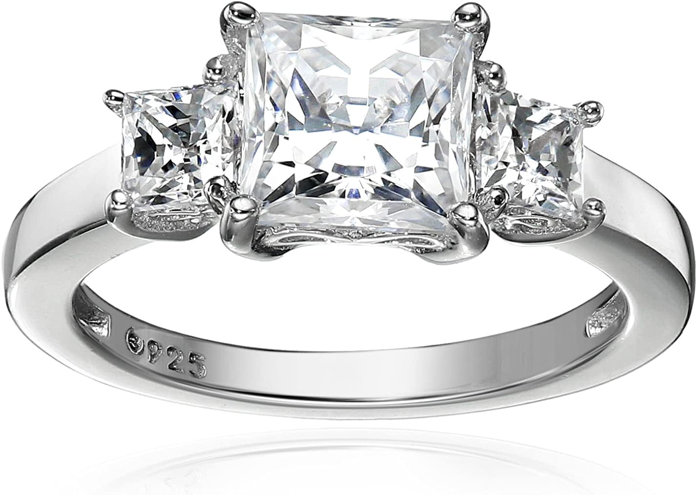 Collection Platinum or Gold Plated Sterling Silver Princess-Cut 3-Stone Ring Made with Infinite Elements Zirconia Platinum Plated Silver / 2 cttw / Size 5