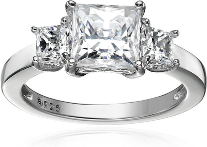 Collection Platinum or Gold Plated Sterling Silver Princess-Cut 3-Stone Ring Made with Infinite Elements Zirconia Platinum Plated Silver / 2 cttw / Size 5