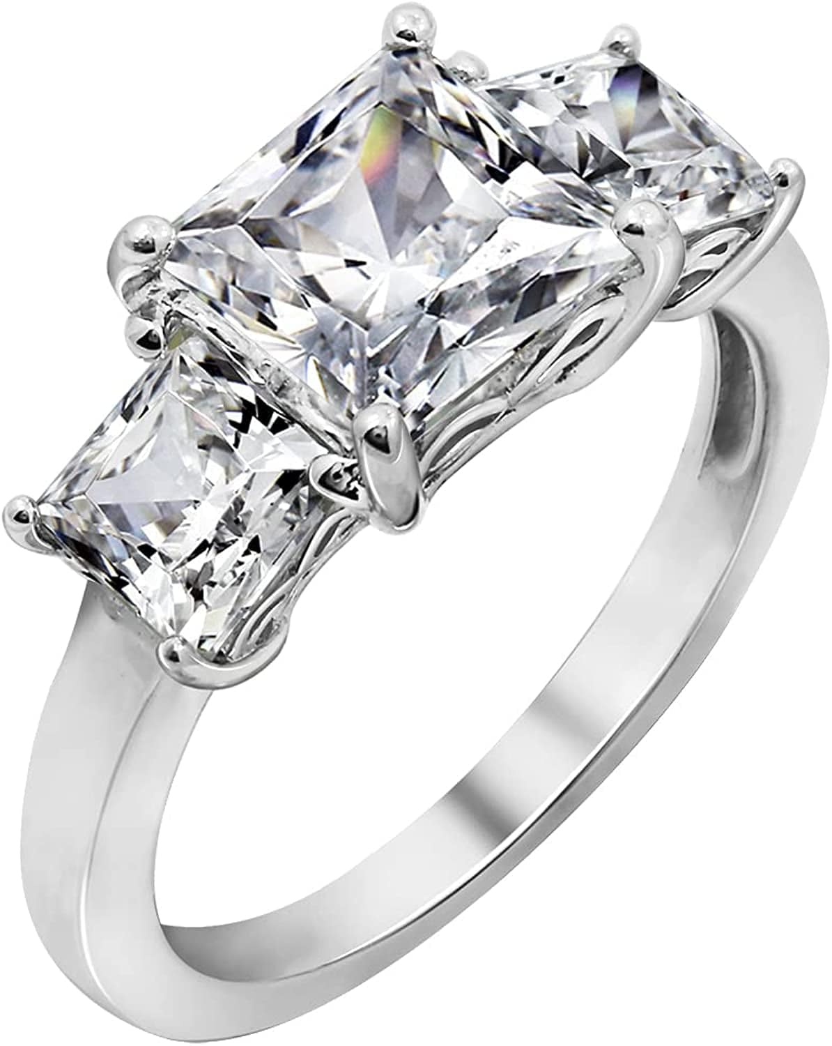 Collection Platinum or Gold Plated Sterling Silver Princess-Cut 3-Stone Ring Made with Infinite Elements Zirconia Platinum Plated Silver / 3 cttw / Size 8