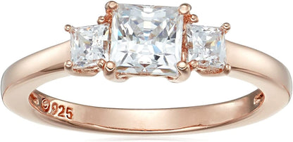 Collection Platinum or Gold Plated Sterling Silver Princess-Cut 3-Stone Ring Made with Infinite Elements Zirconia Rose Gold Plated Silver / 1 cttw / Size 6