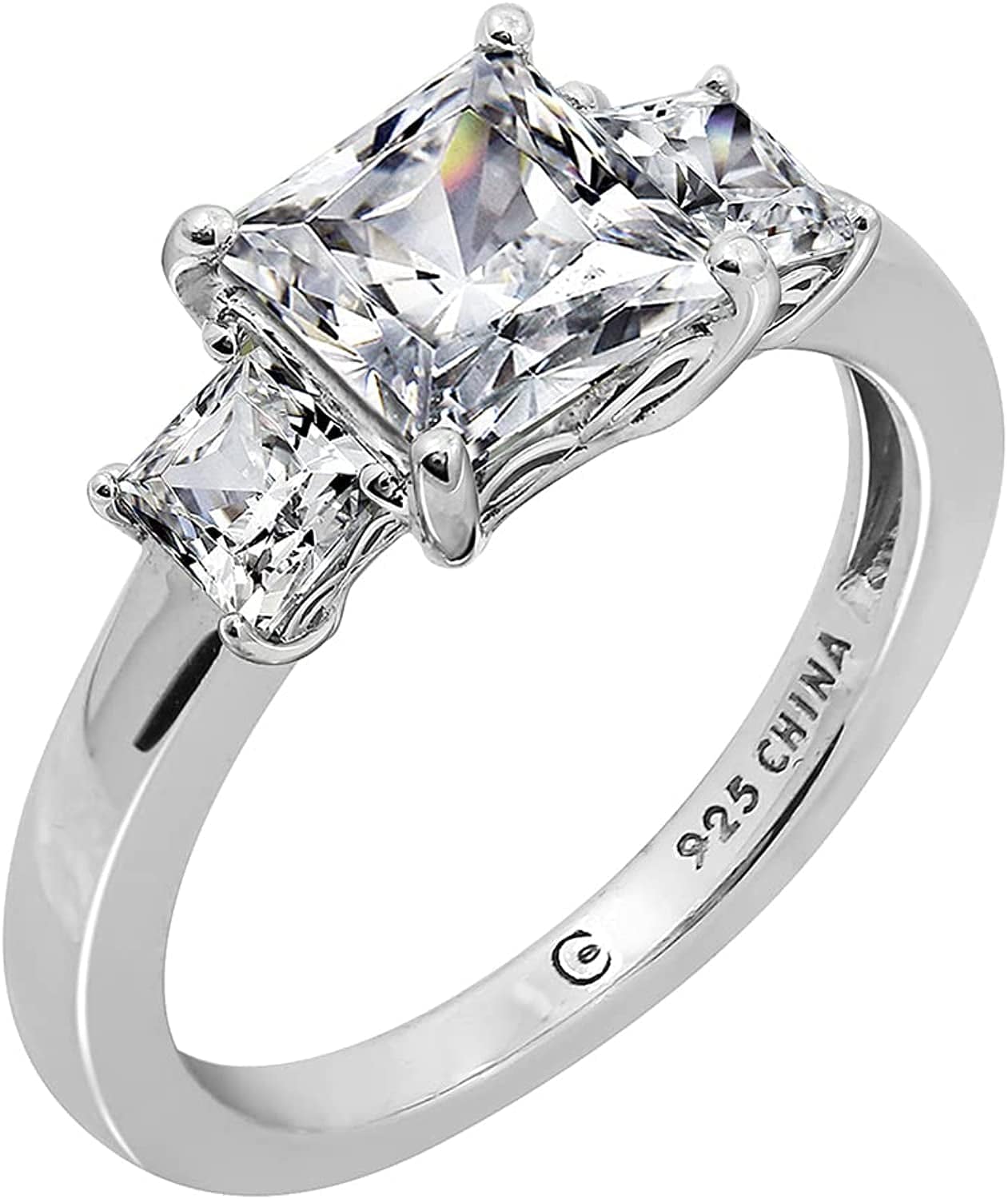 Collection Platinum or Gold Plated Sterling Silver Princess-Cut 3-Stone Ring Made with Infinite Elements Zirconia Platinum Plated Silver / 2 cttw / Size 9