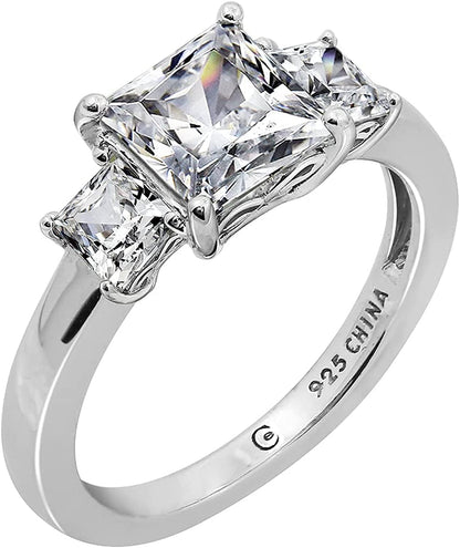 Collection Platinum or Gold Plated Sterling Silver Princess-Cut 3-Stone Ring Made with Infinite Elements Zirconia Platinum Plated Silver / 2 cttw / Size 9